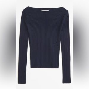 Abercrombie Glossy Slash Sweater Top, size M, Navy